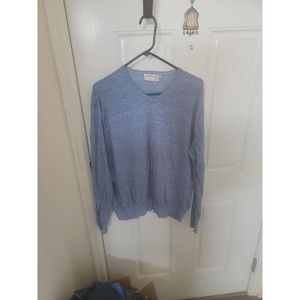 Peter Millar Crown Sweater Men's Blue Merino Wool Linen V-Neck Large
